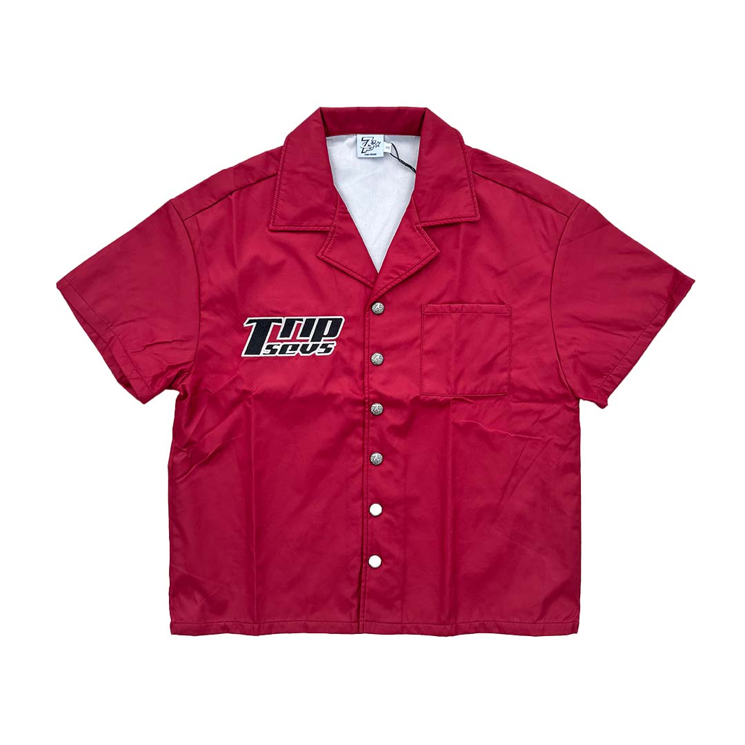 Triple Sevens Nylon Button Up Shirt Red