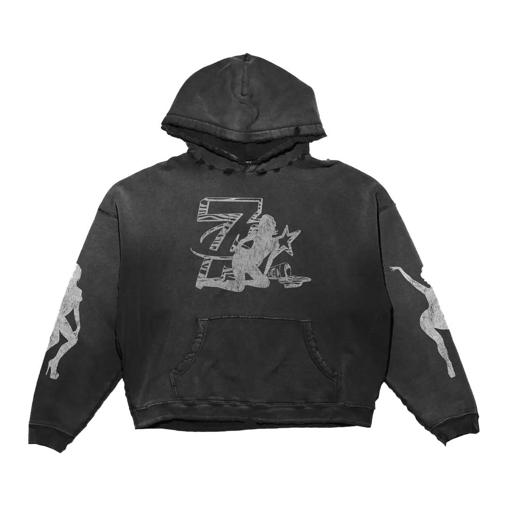 Triple Sevens Trap Hoodie Black Distressed