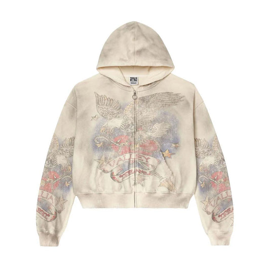 Vale Forever Nostalgia Distressed Zip Up Hoodie